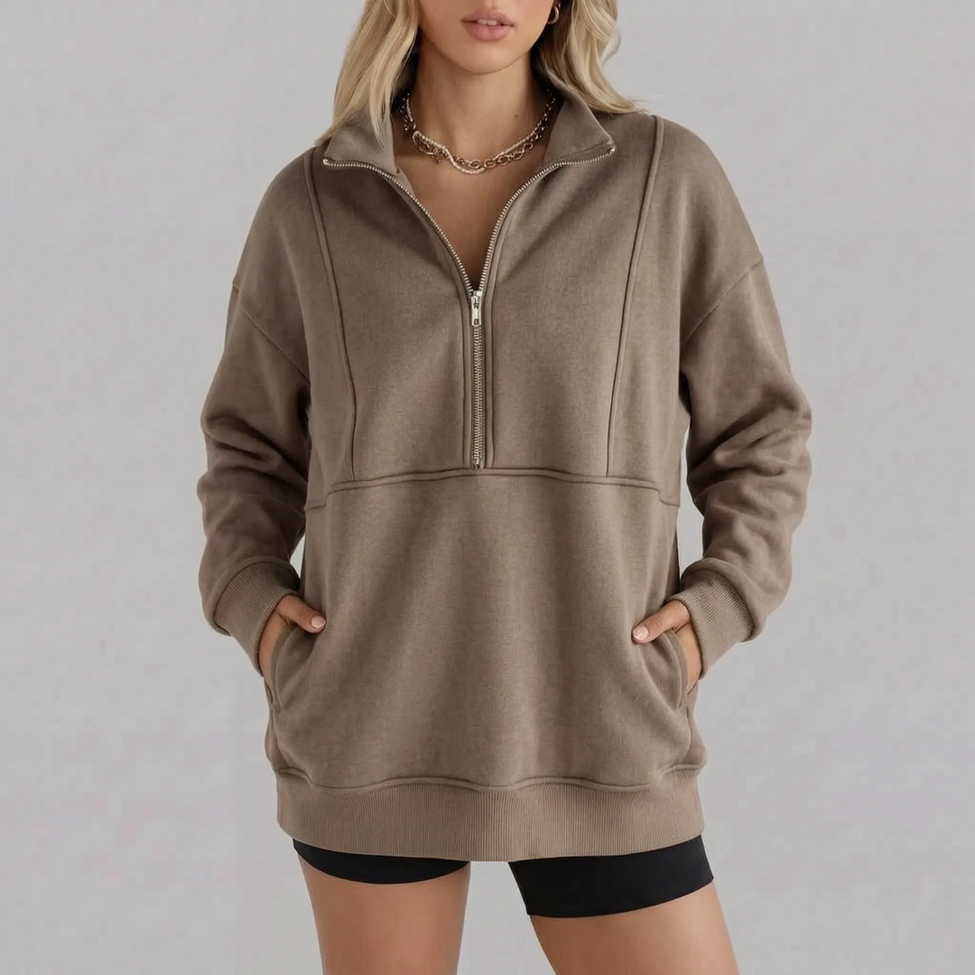 Sweater dames | Oversized model met half zip en kraag