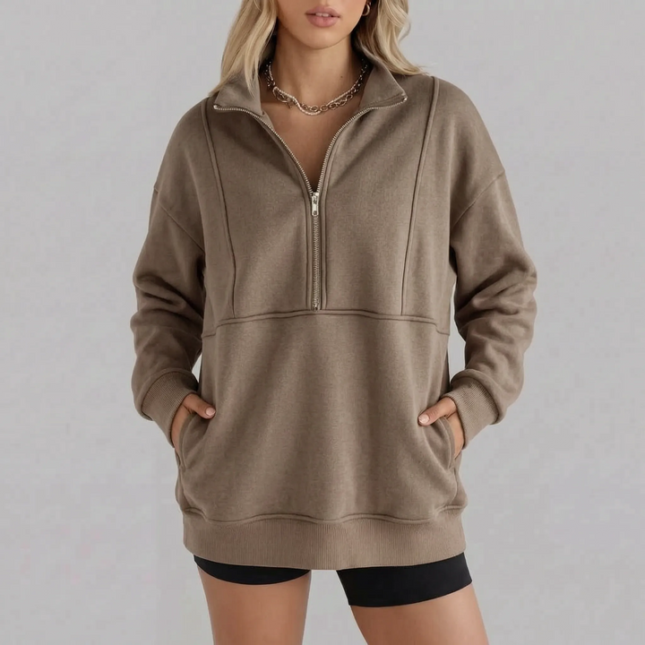 Sweater dames | Oversized model met half zip en kraag