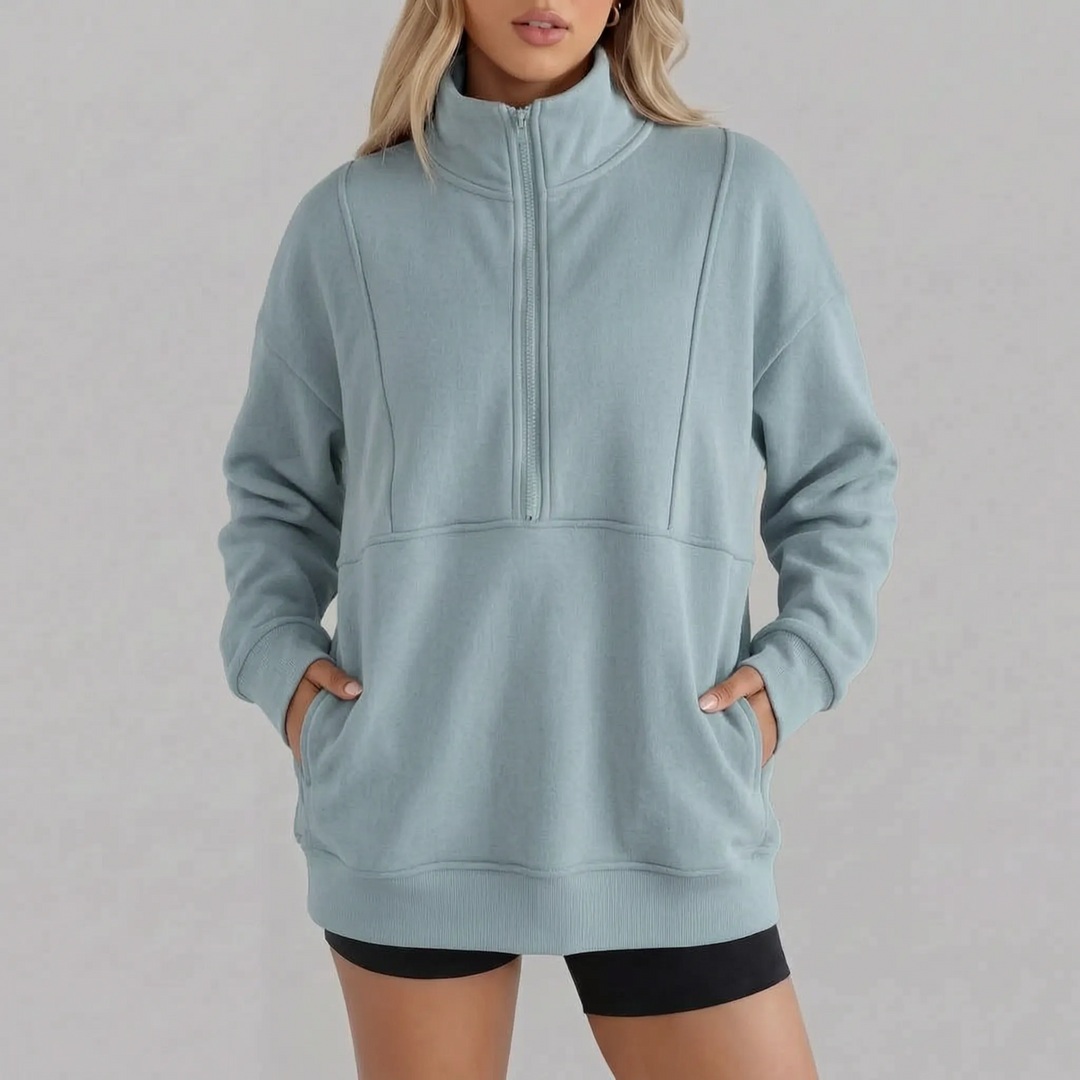 Sweater dames | Oversized model met half zip en kraag