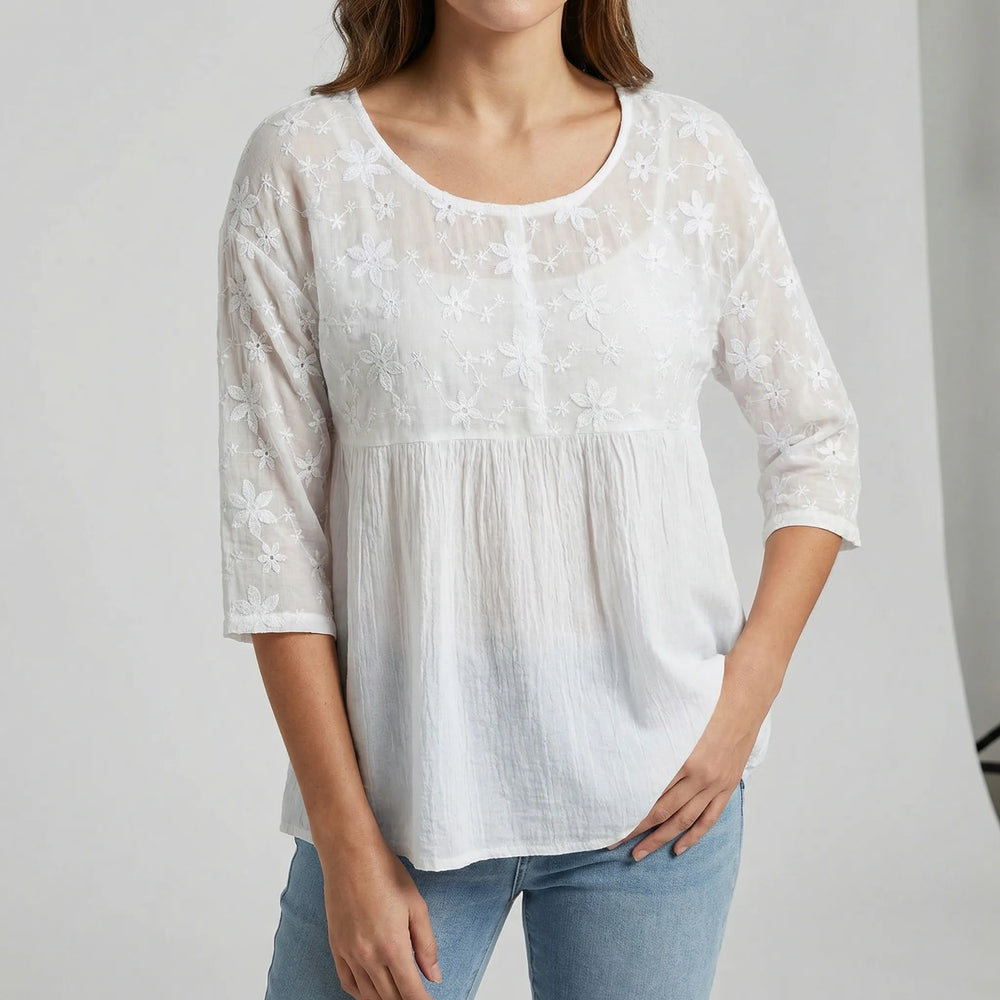 T shirt dames | Bloemen top met ronde hals