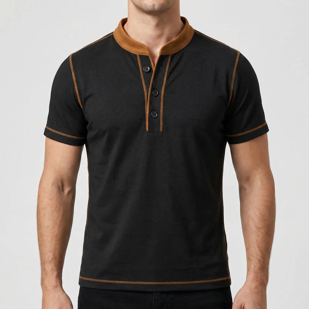 T shirt heren | Henley shirt met knopen en korte mouw