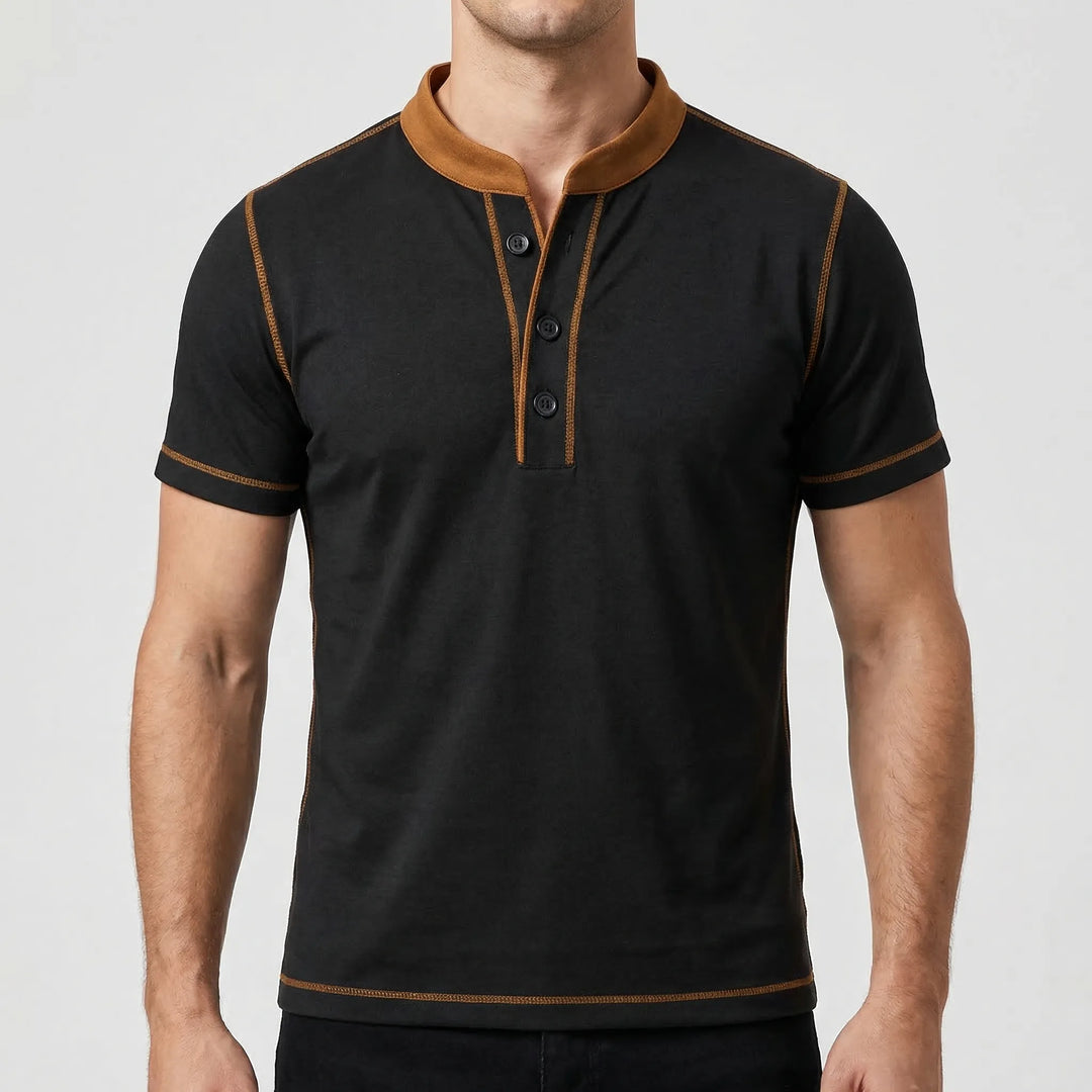 T shirt heren | Henley shirt met knopen en korte mouw