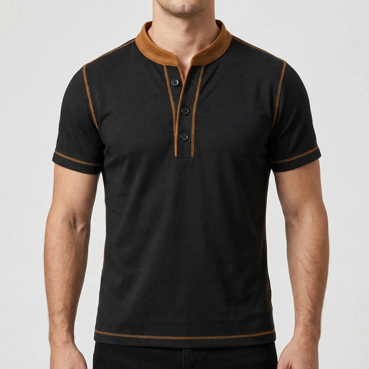T shirt heren | Henley shirt met knopen en korte mouw