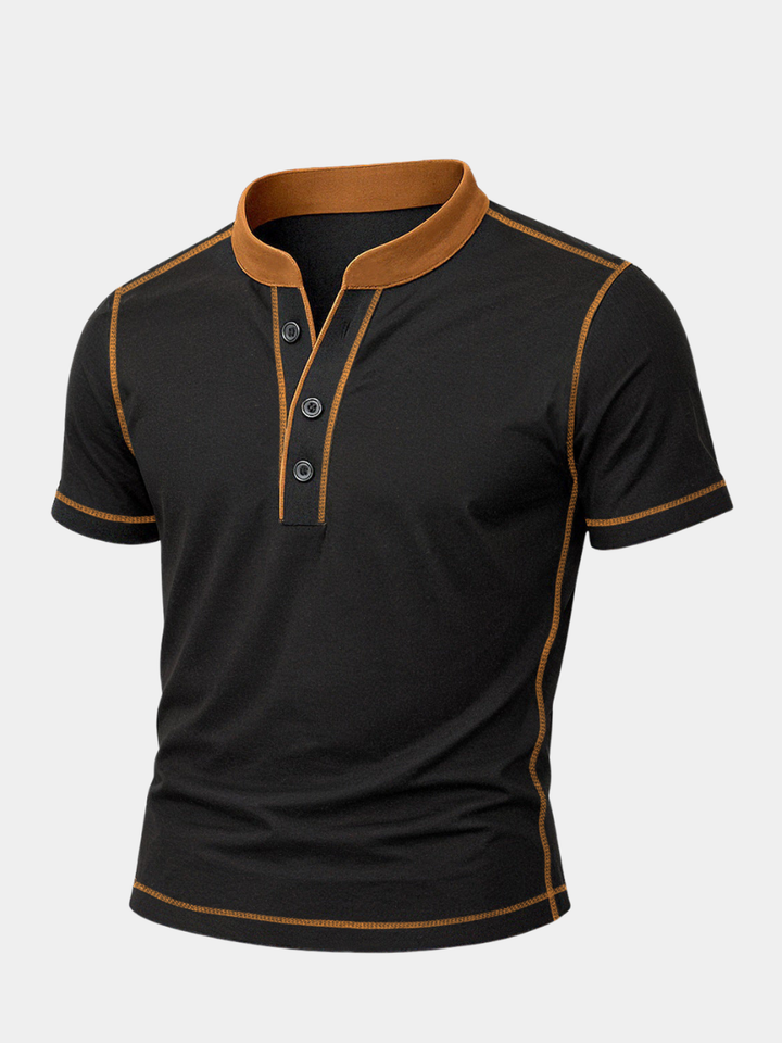T shirt heren | Henley shirt met knopen en korte mouw
