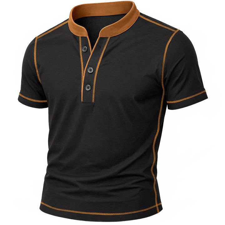 T shirt heren | Henley shirt met knopen en korte mouw