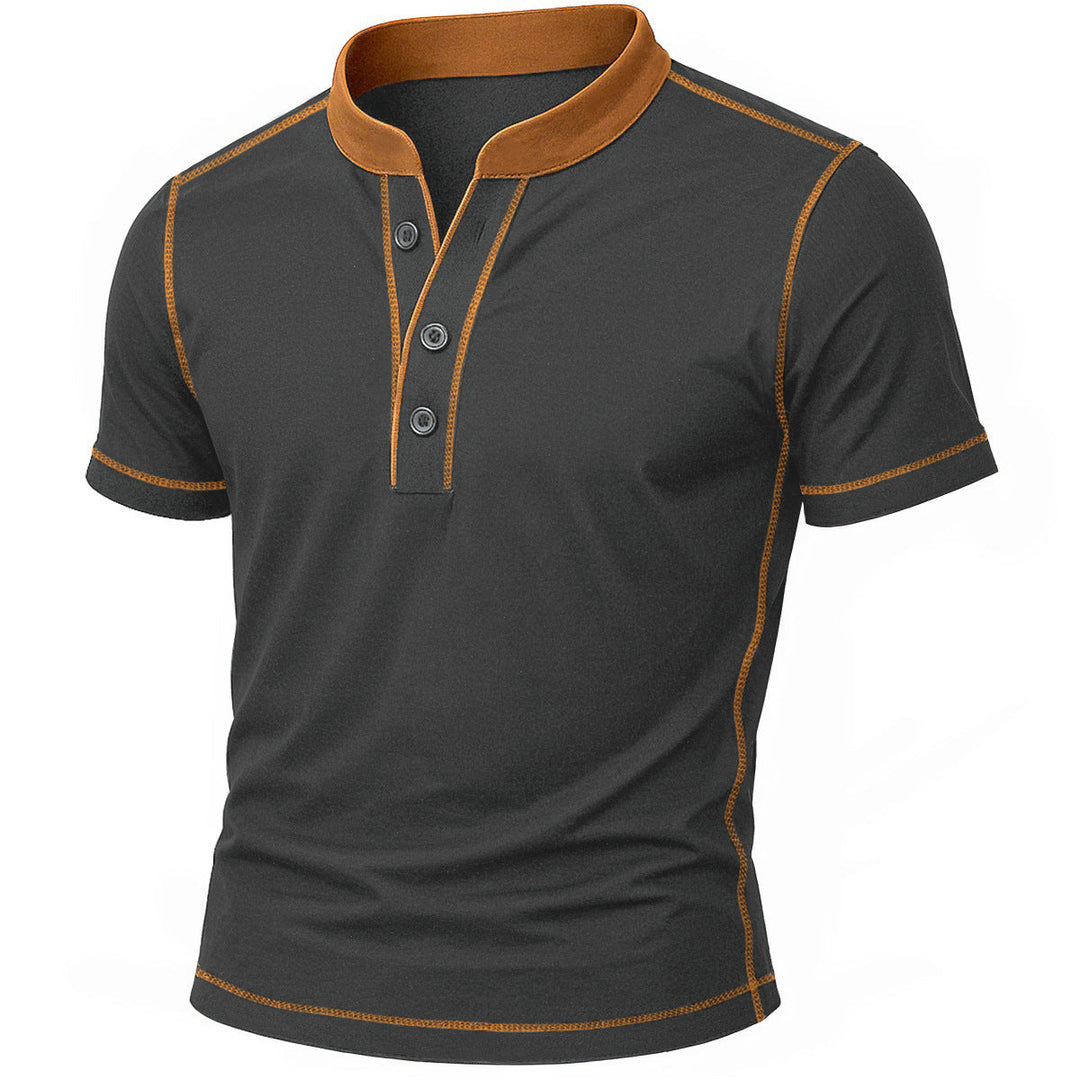 T shirt heren | Henley shirt met knopen en korte mouw