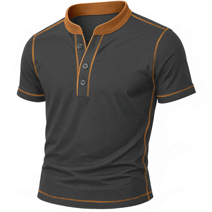 T shirt heren | Henley shirt met knopen en korte mouw