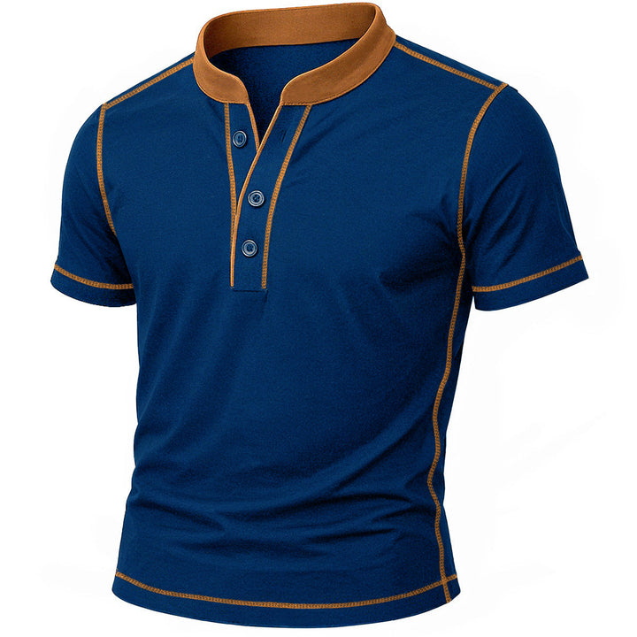 T shirt heren | Henley shirt met knopen en korte mouw