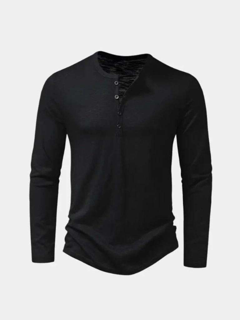 T shirt heren | Henley shirt met lange mouwen en knoopsluiting
