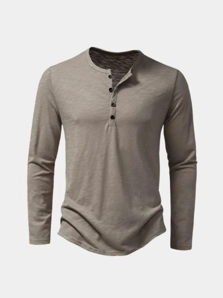 T shirt heren | Henley shirt met lange mouwen en knoopsluiting