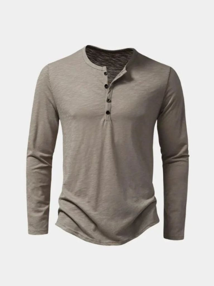T shirt heren | Henley shirt met lange mouwen en knoopsluiting