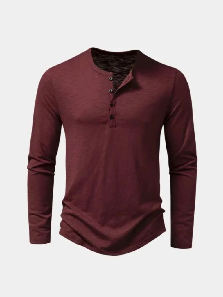 T shirt heren | Henley shirt met lange mouwen en knoopsluiting