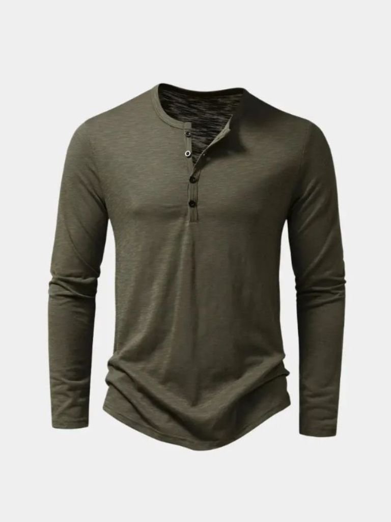 T shirt heren | Henley shirt met lange mouwen en knoopsluiting