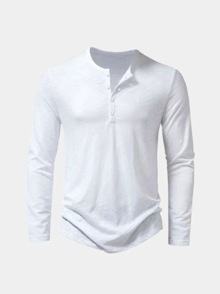 T shirt heren | Henley shirt met lange mouwen en knoopsluiting