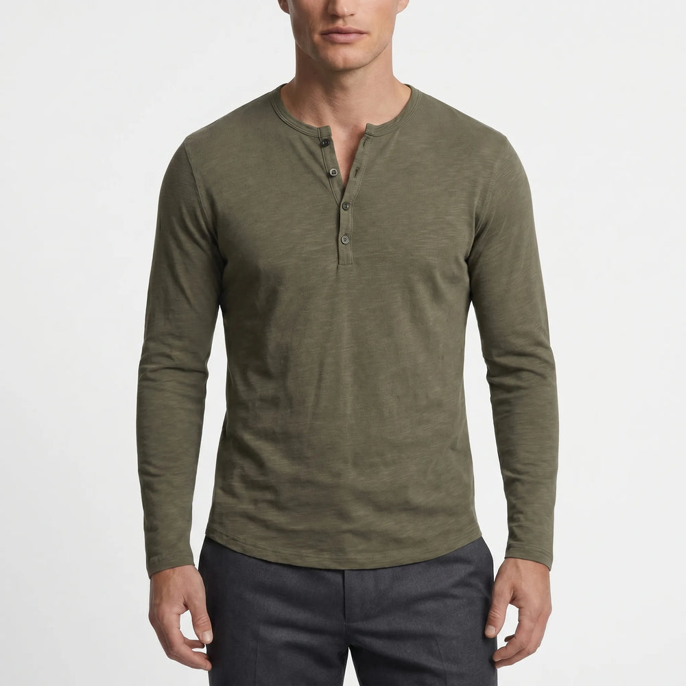 T shirt heren | Henley shirt met lange mouwen en knoopsluiting