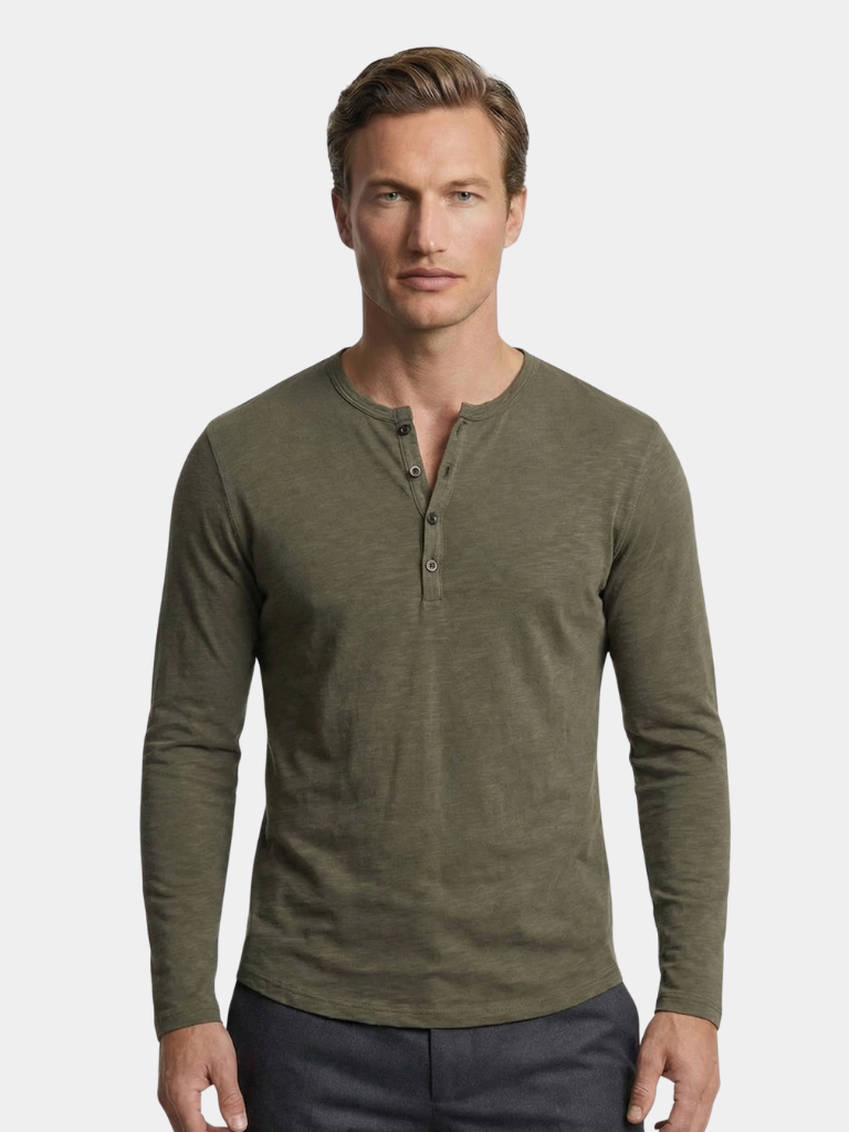 T shirt heren | Henley shirt met lange mouwen en knoopsluiting