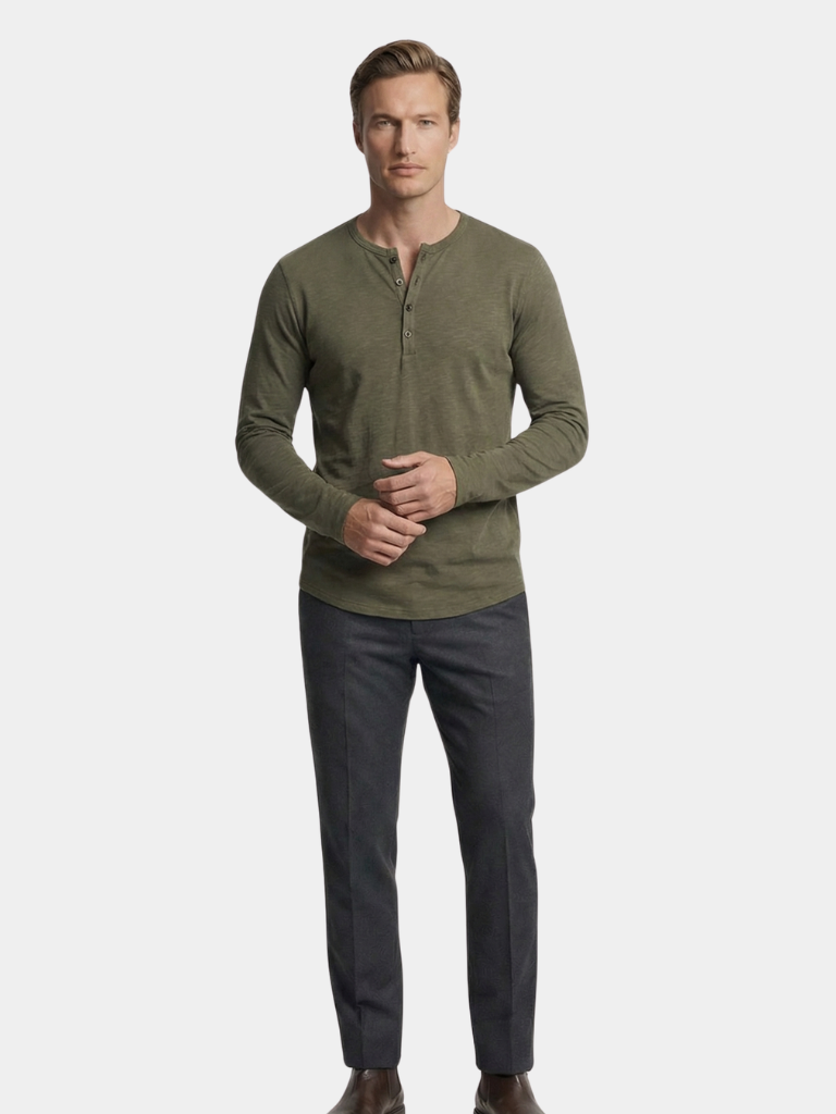 T shirt heren | Henley shirt met lange mouwen en knoopsluiting
