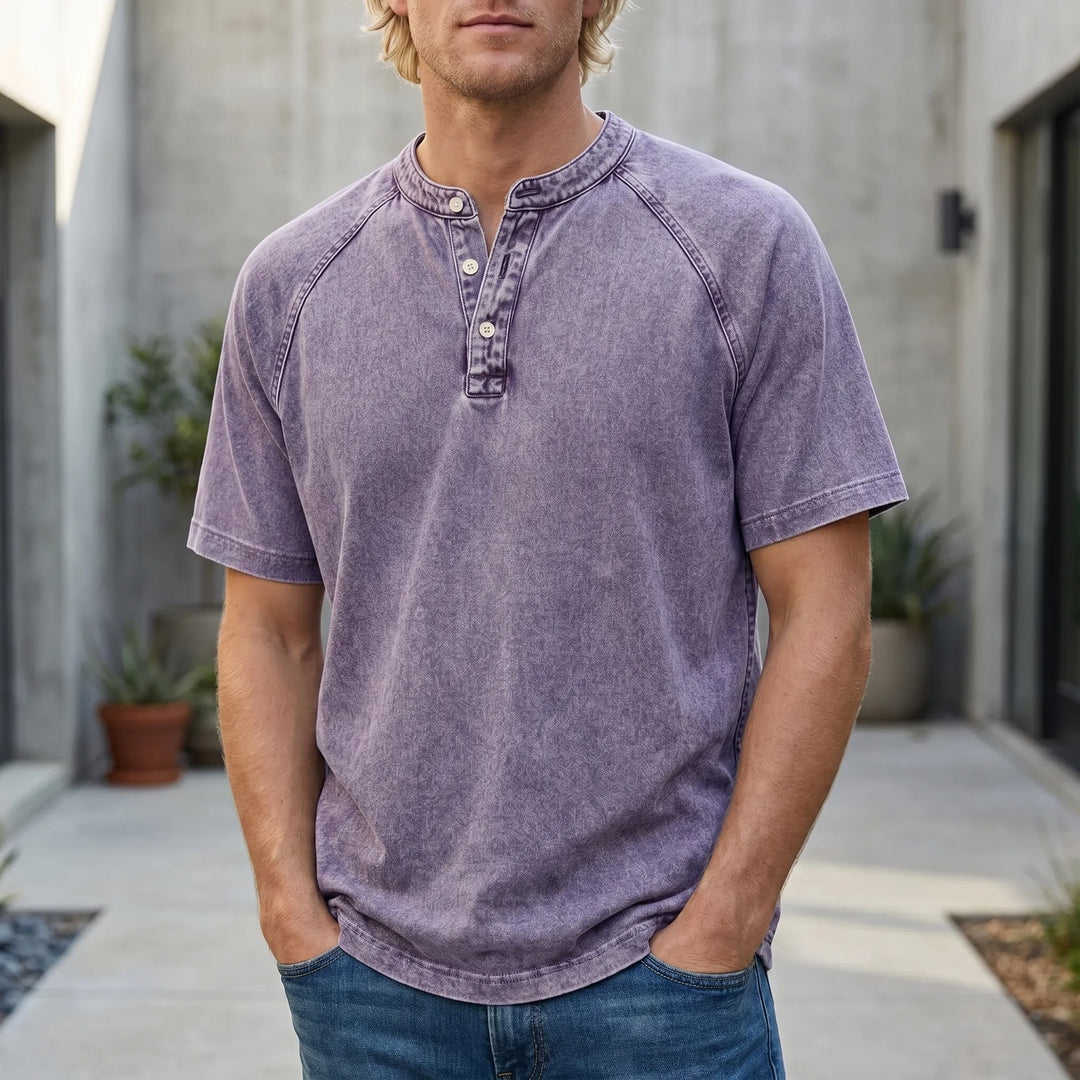 T shirt heren | Vintage henley shirt met knopen