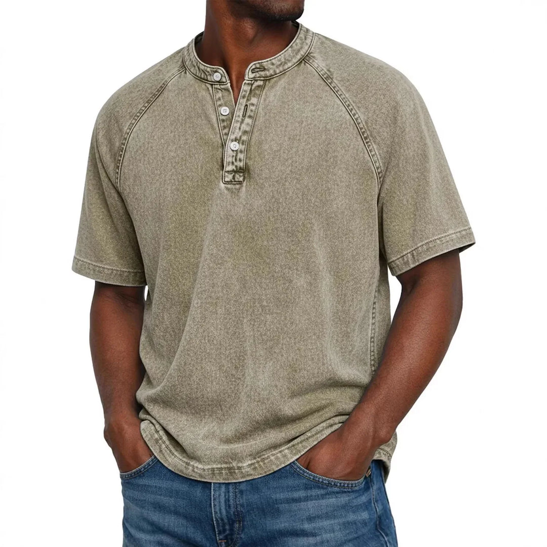 T shirt heren | Vintage henley shirt met knopen