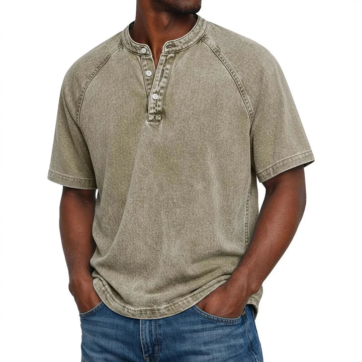 T shirt heren | Vintage henley shirt met knopen