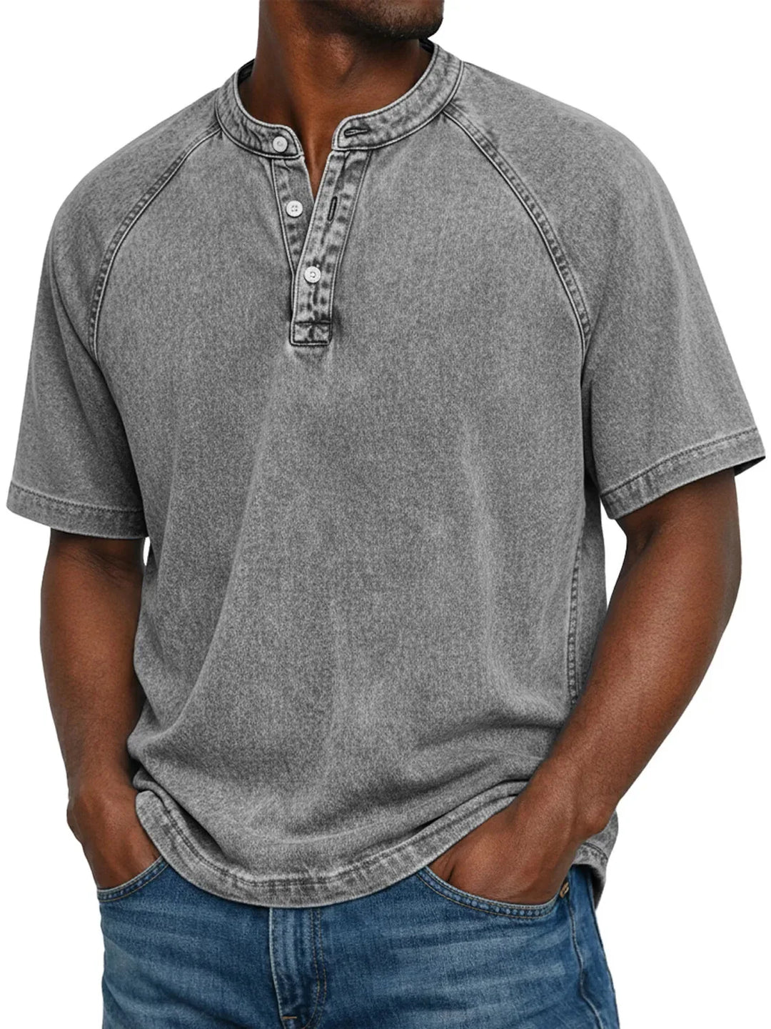 T shirt heren | Vintage henley shirt met knopen