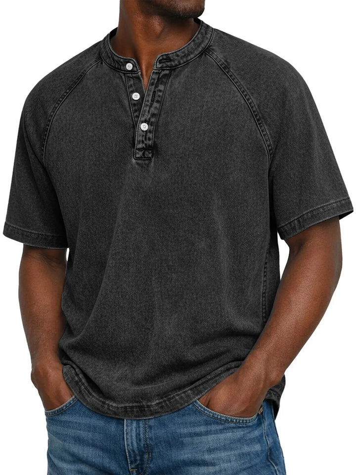 T shirt heren | Vintage henley shirt met knopen
