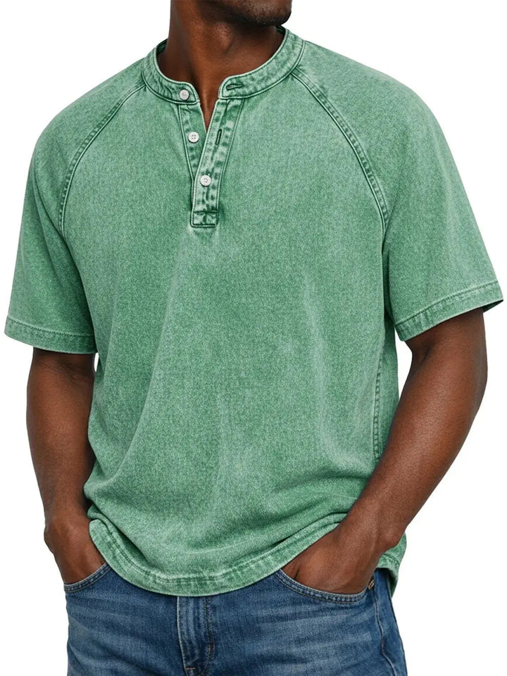 T shirt heren | Vintage henley shirt met knopen
