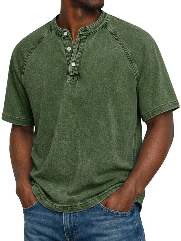 T shirt heren | Vintage henley shirt met knopen