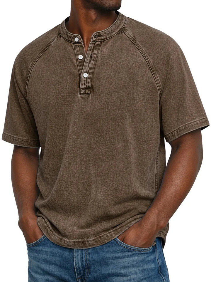 T shirt heren | Vintage henley shirt met knopen