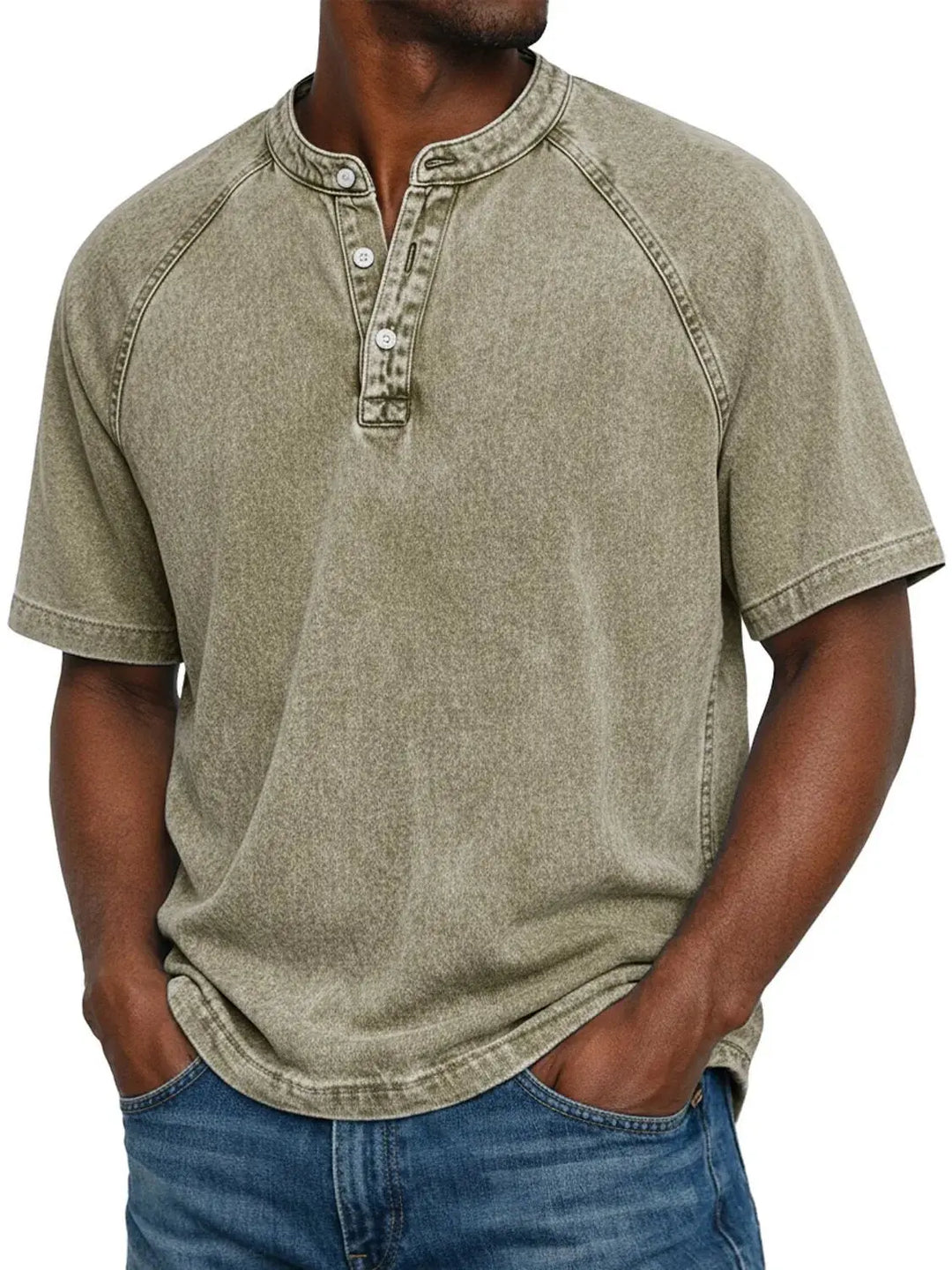 T shirt heren | Vintage henley shirt met knopen