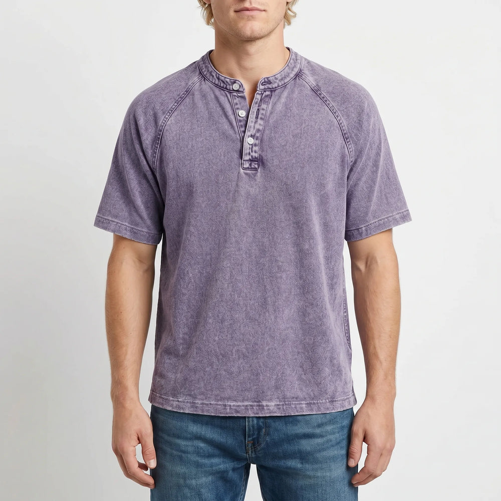 T shirt heren | Vintage henley shirt met knopen