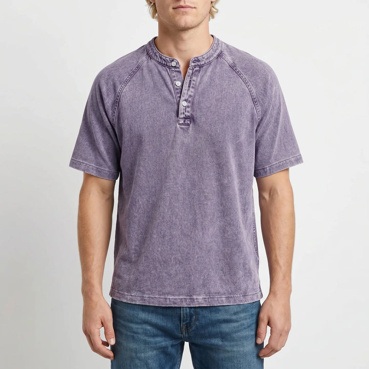 T shirt heren | Vintage henley shirt met knopen