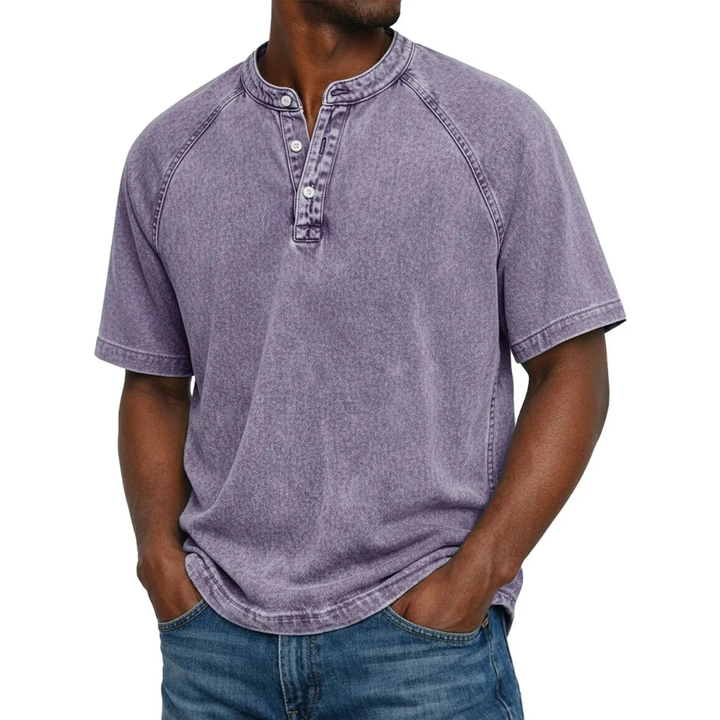 T shirt heren | Vintage henley shirt met knopen