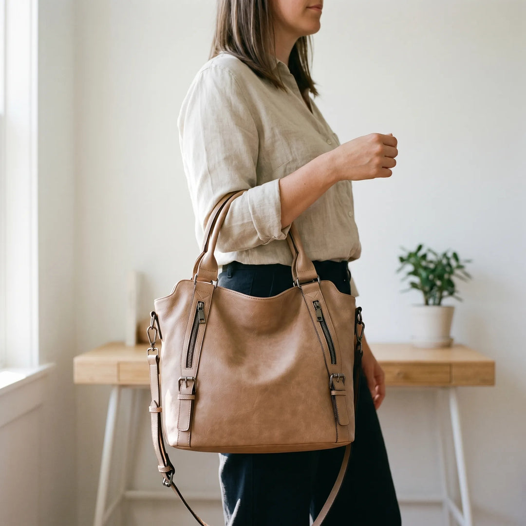 Tas dames | Ruime shopper met ritsvakken en schouderband