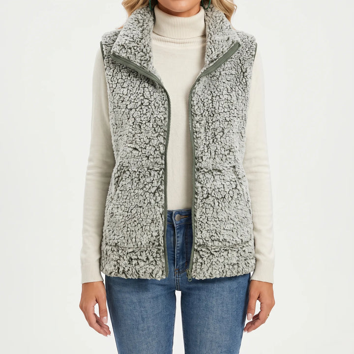 Teddy gilet dames | Mouwloos model met rits en hoge kraag