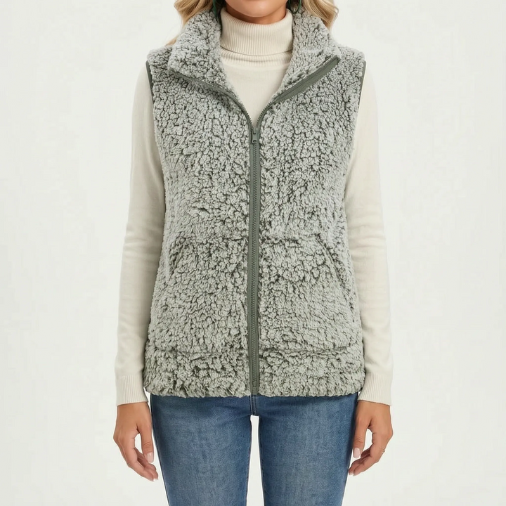 Teddy gilet dames | Mouwloos model met rits en hoge kraag