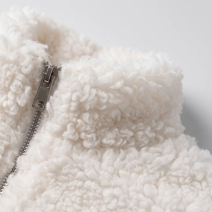 Teddy jas dames | Kort zacht model met rits en hoge kraag