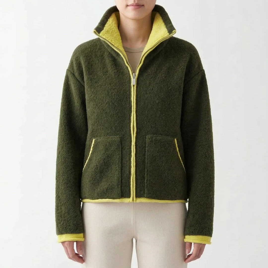 Teddy jas dames | Sportief model met contrastbies en rits