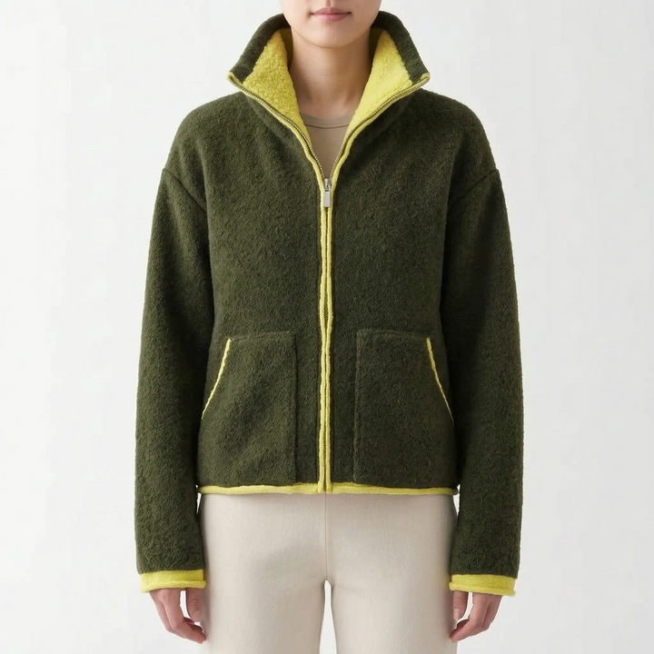 Teddy jas dames | Sportief model met contrastbies en rits
