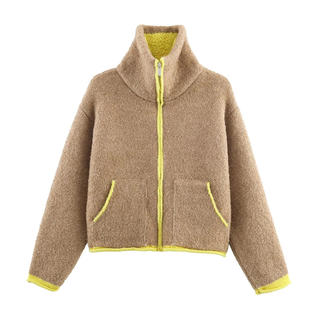 Teddy jas dames | Sportief model met contrastbies en rits