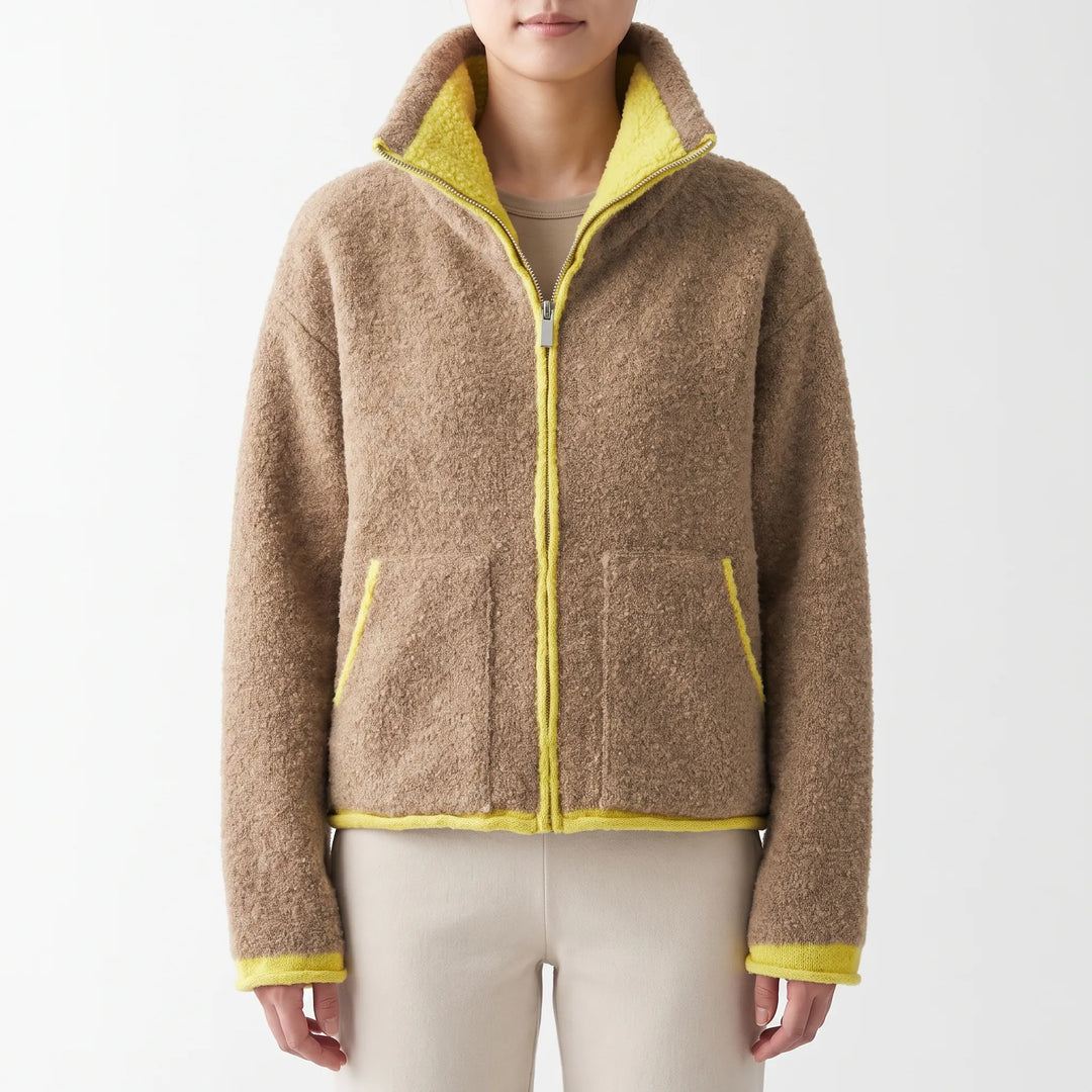 Teddy jas dames | Sportief model met contrastbies en rits