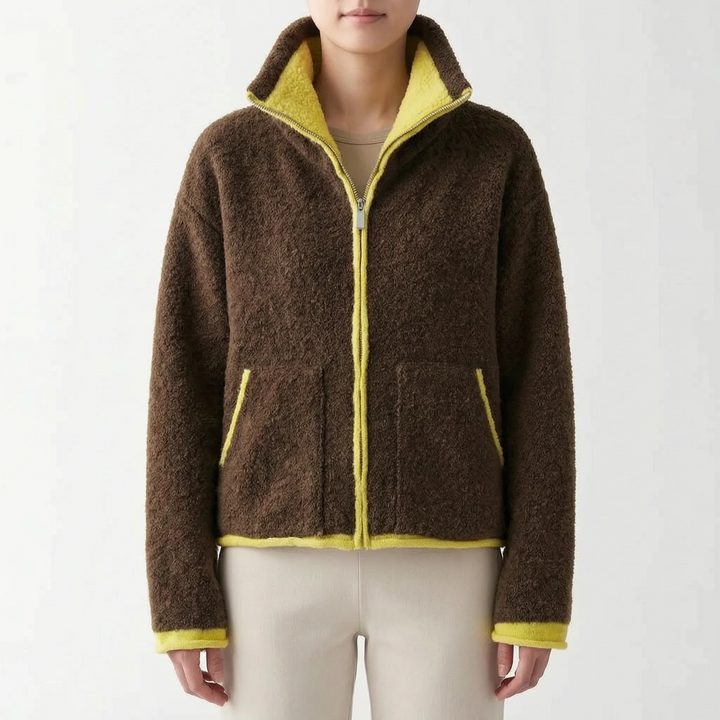 Teddy jas dames | Sportief model met contrastbies en rits