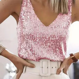 Top dames | Glitter pailletten top met v-hals