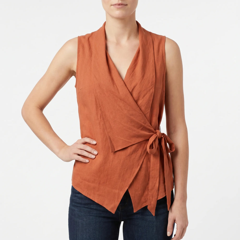 Top dames | Mouwloze wikkel top met v hals