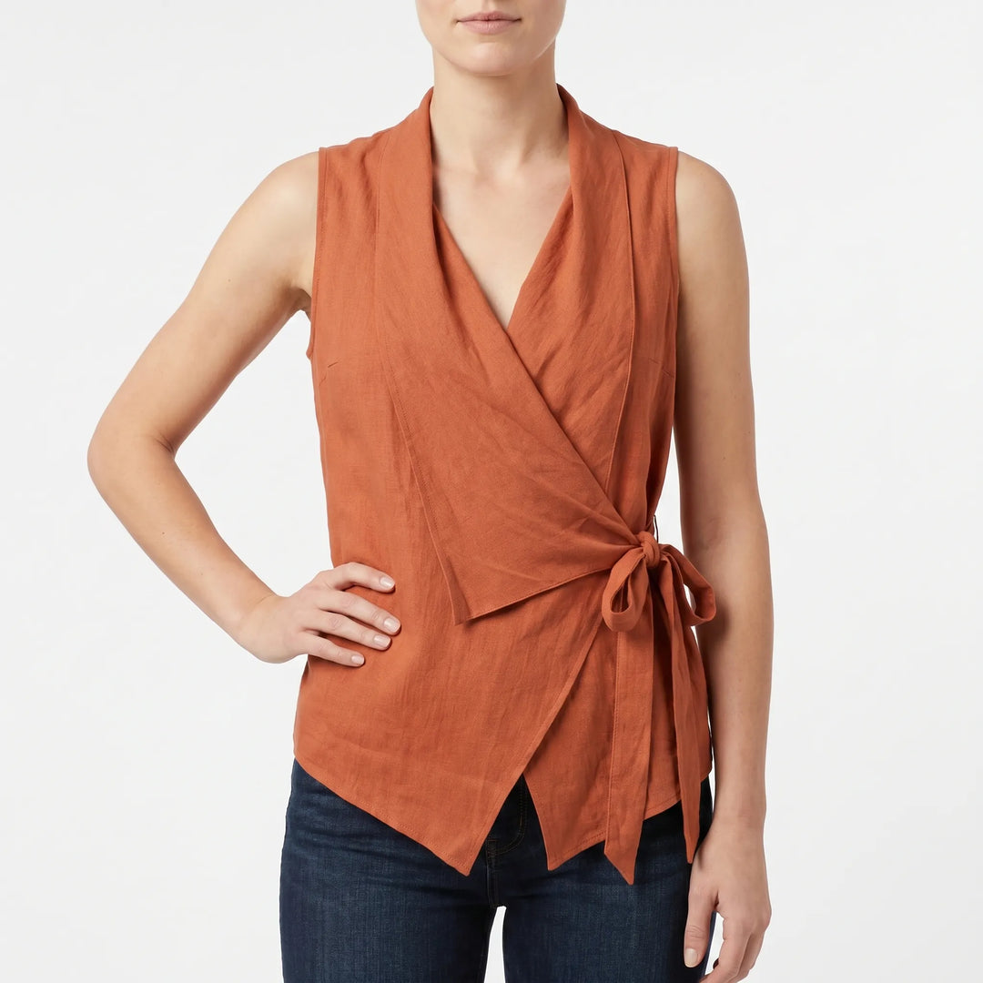 Top dames | Mouwloze wikkel top met v hals