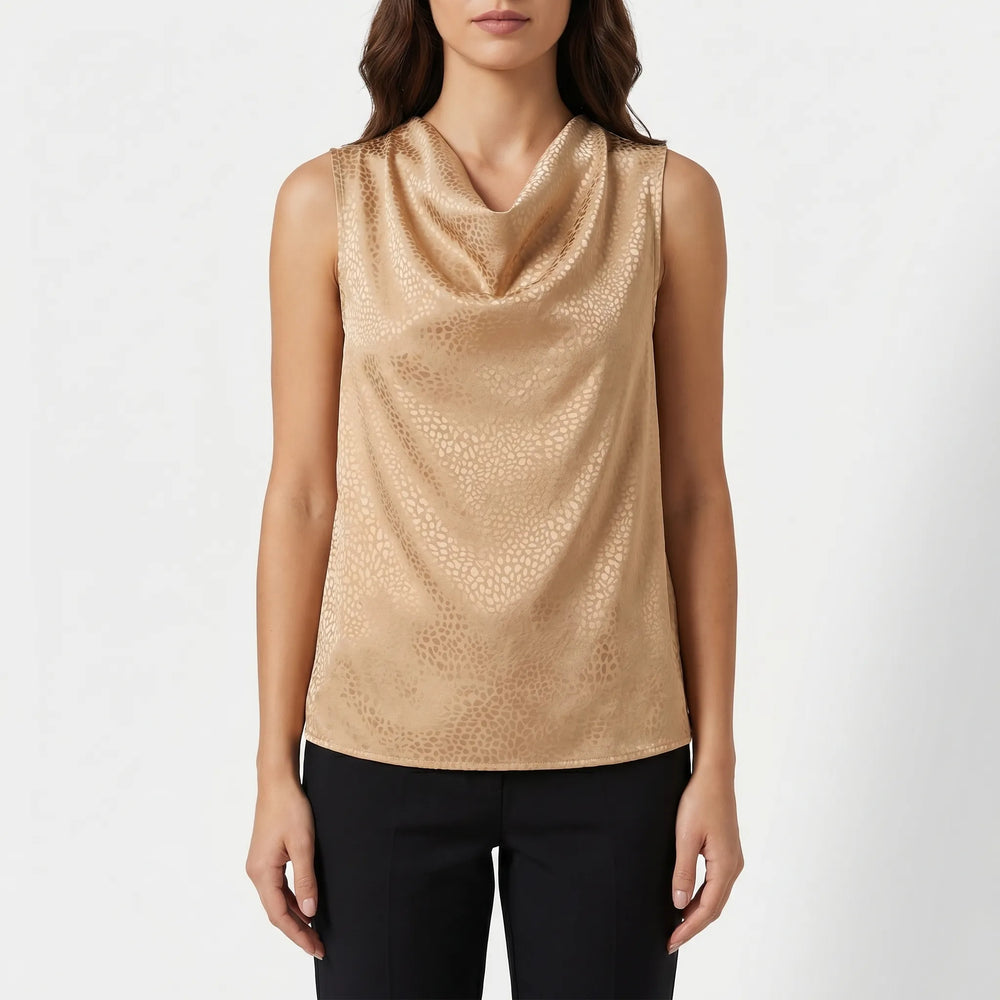 Top dames | Satijnen look mouwloze top met waterval hals