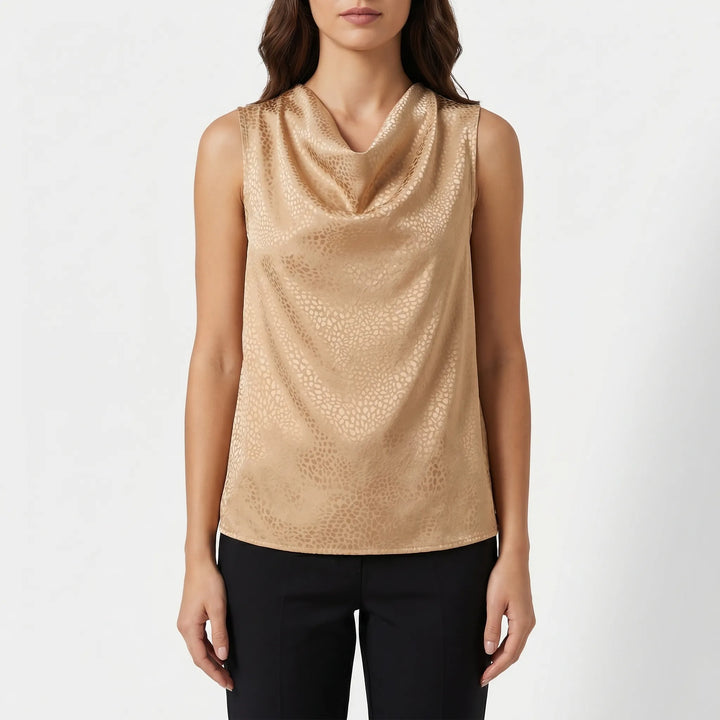 Top dames | Satijnen look mouwloze top met waterval hals