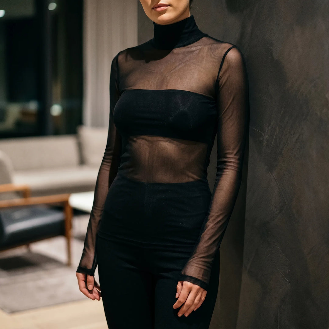 Top dames | Transparante mesh top met lange mouwen