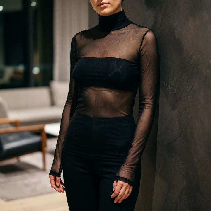 Top dames | Transparante mesh top met lange mouwen