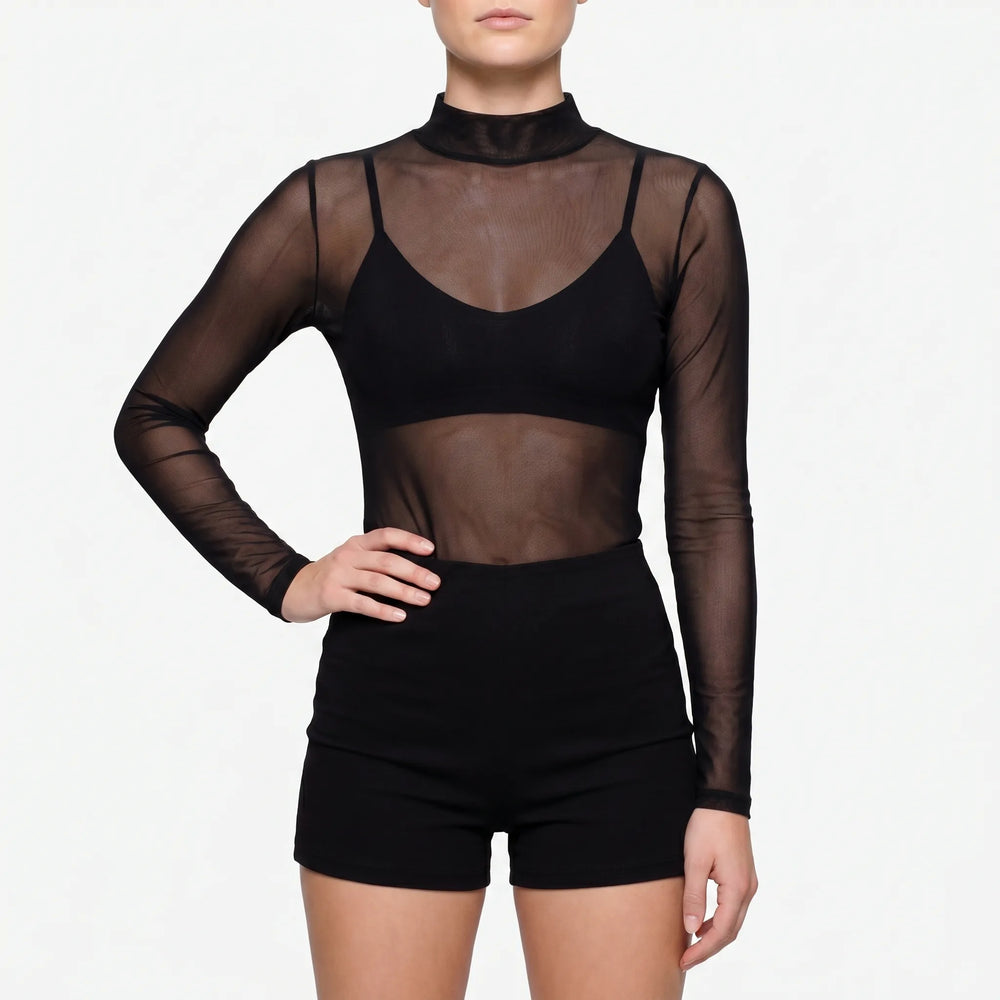 Top dames | Transparante mesh top met lange mouwen